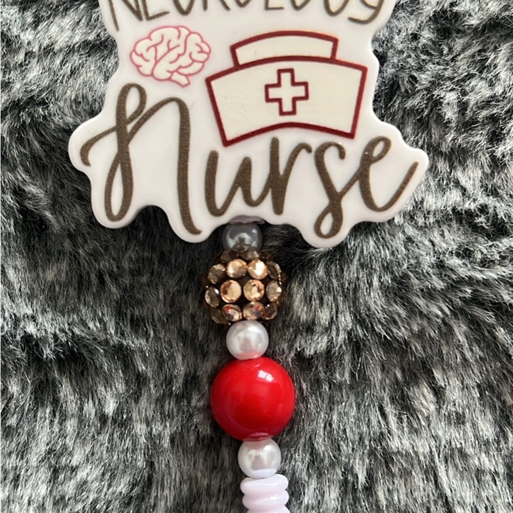 Nurse Badge Reel Charm with Red Bead Accent